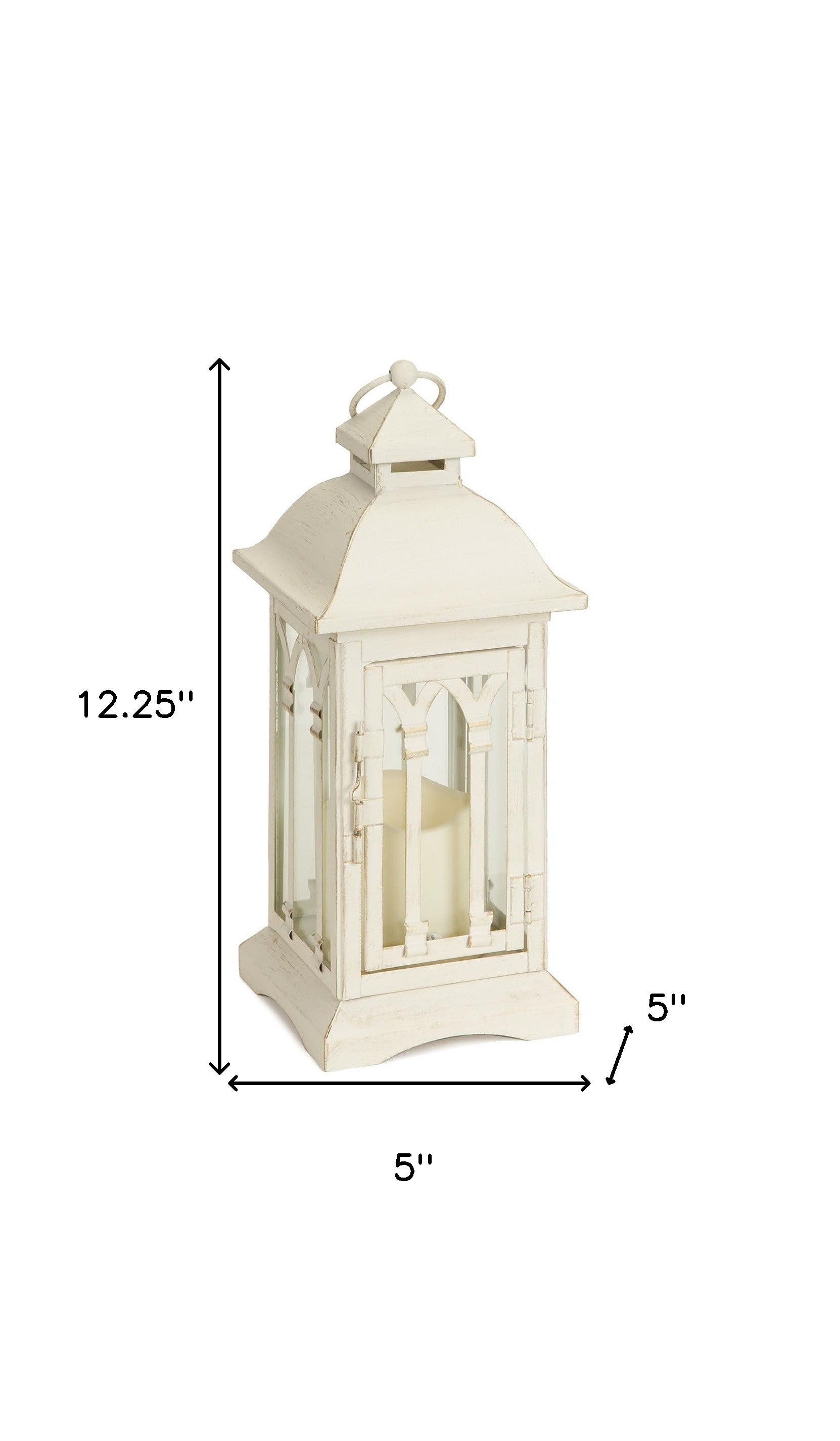 Set Of Two Beige LED Floor Lantern Candle Holder