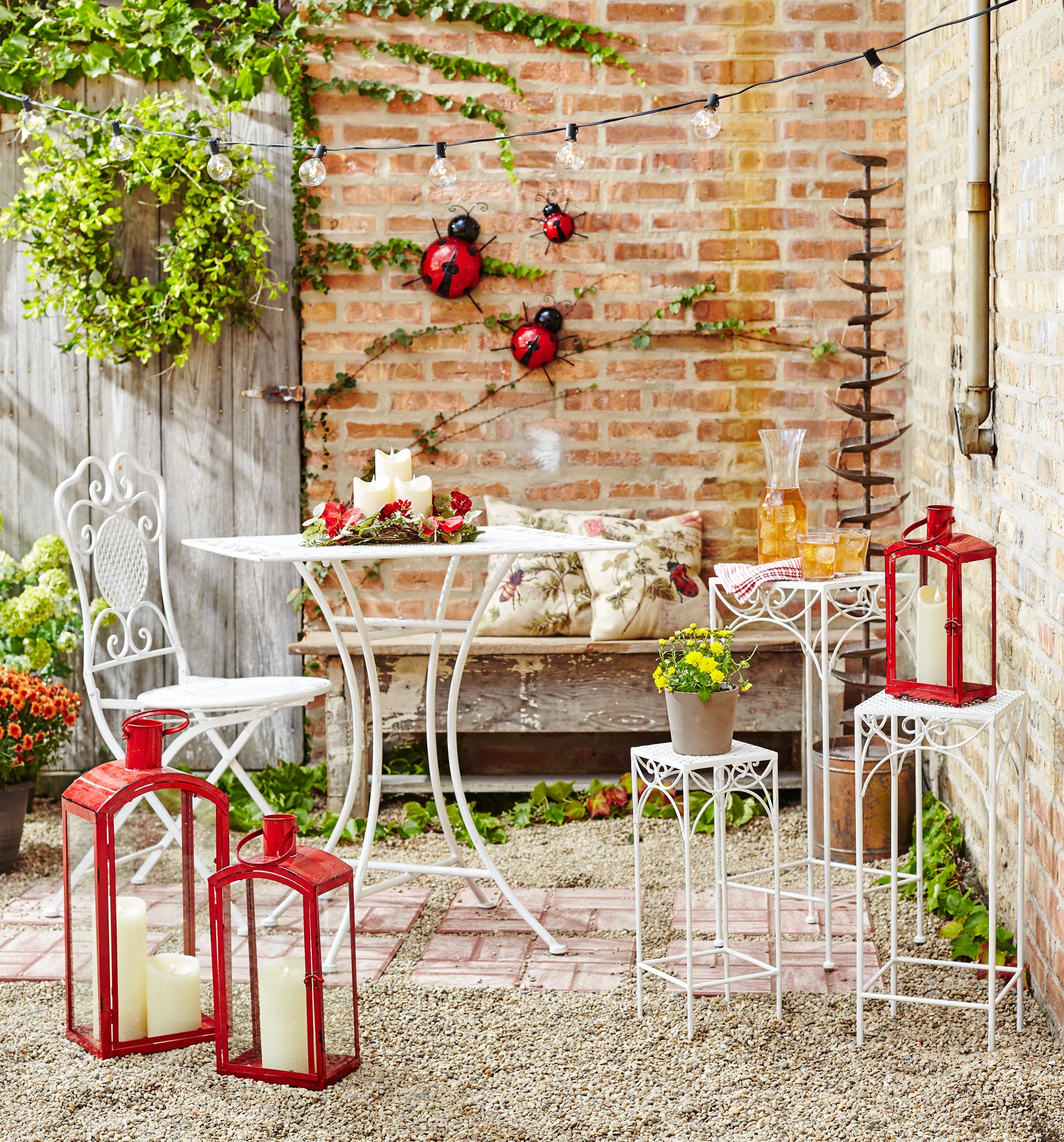 Set Of Three Red Flameless Floor Lantern Candle Holder