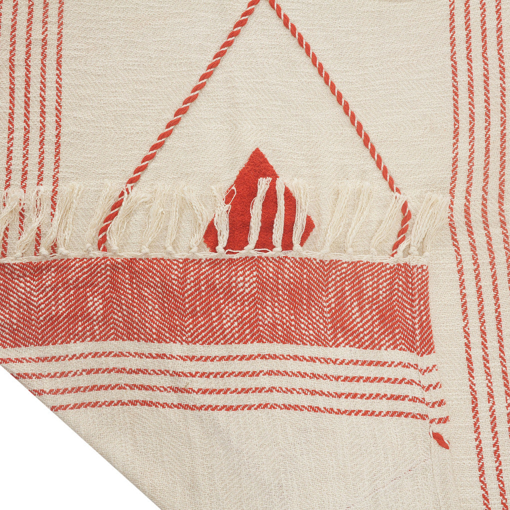 Red Woven Cotton Striped Throw Blanket