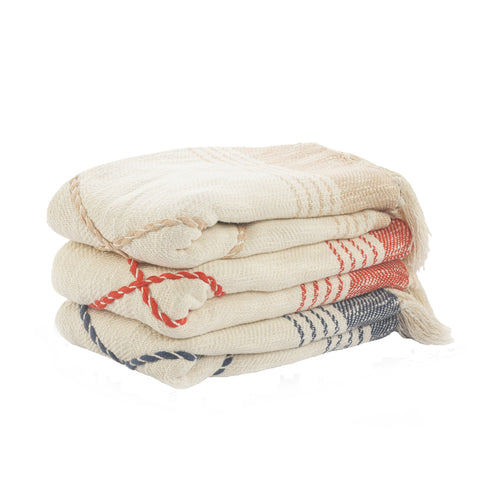 Beige Woven Cotton Striped Throw Blanket