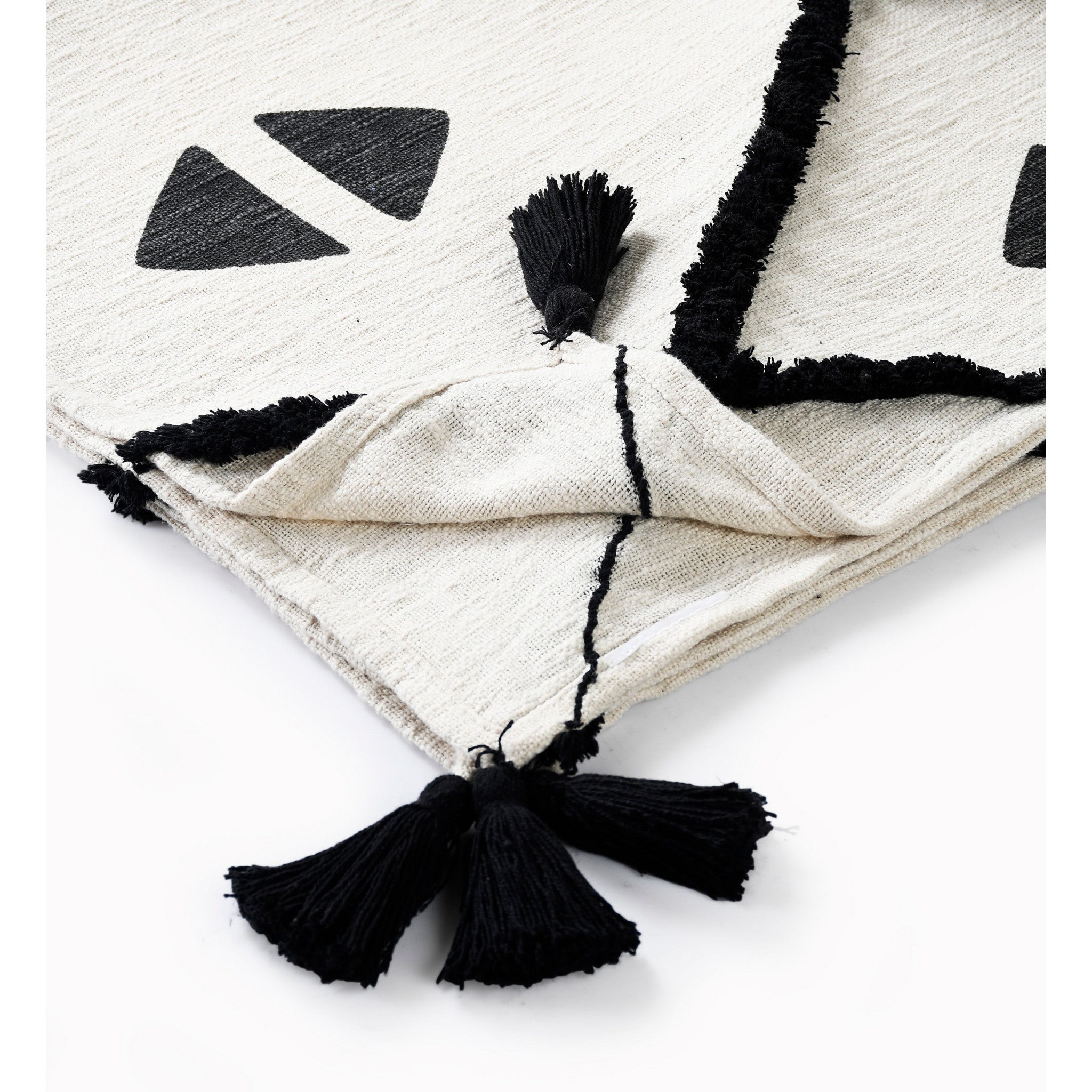 Black and White Woven Cotton Geometric Throw Blanket