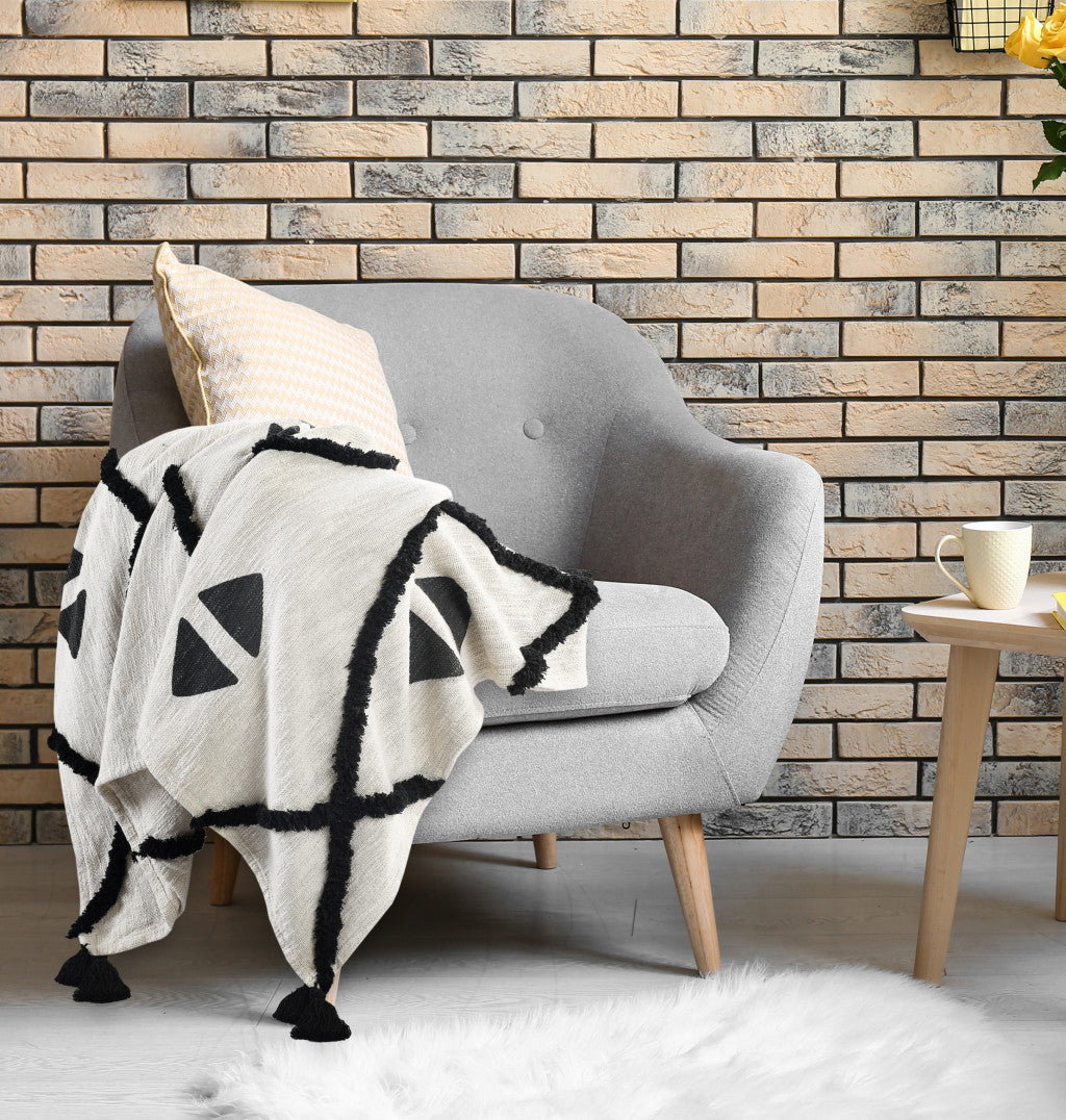 Black and White Woven Cotton Geometric Throw Blanket