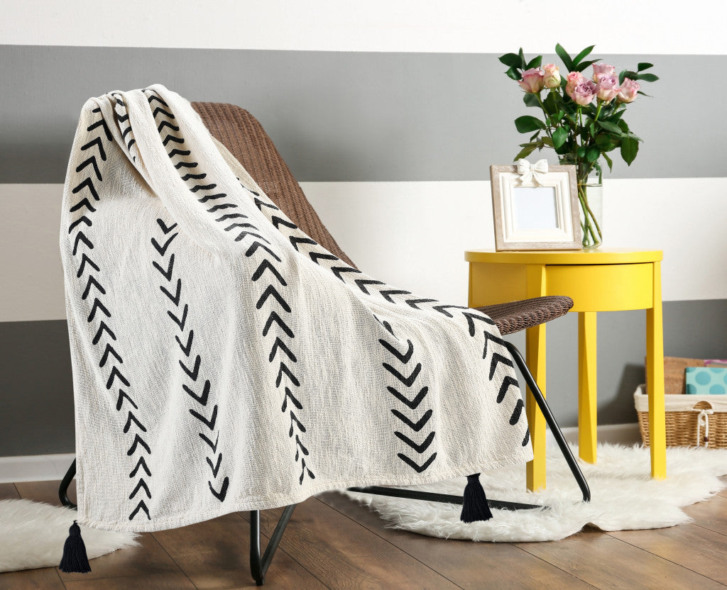 Black and White Woven Cotton Striped Throw Blanket