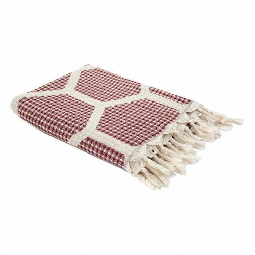 Red Woven Cotton Geometric Throw Blanket