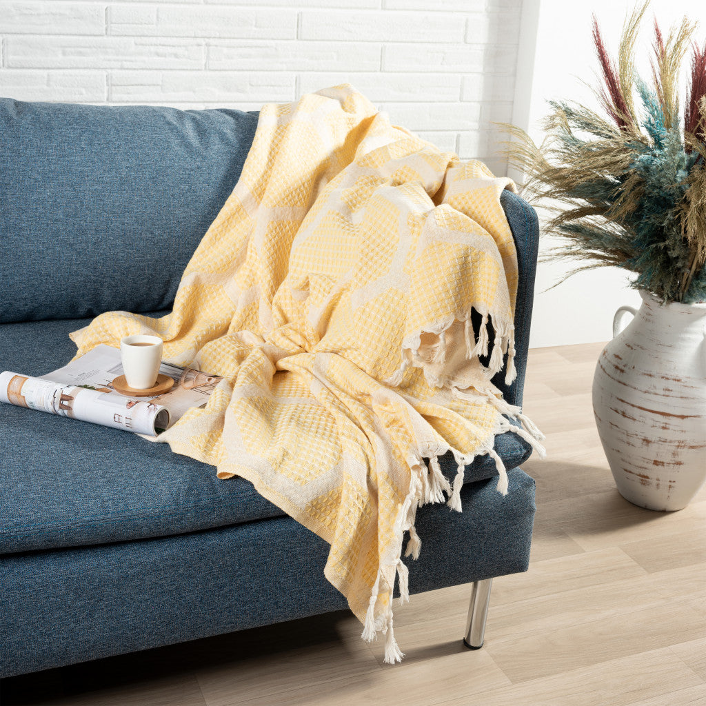 Yellow Woven Cotton Geometric Throw Blanket