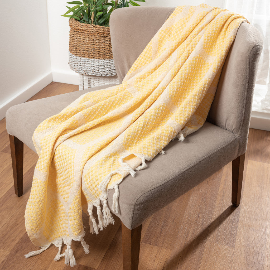 Yellow Woven Cotton Geometric Throw Blanket