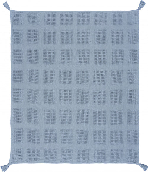 Blue Woven Cotton Solid Color Throw Blanket