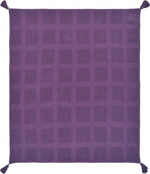 Purple Woven Cotton Solid Color Throw Blanket