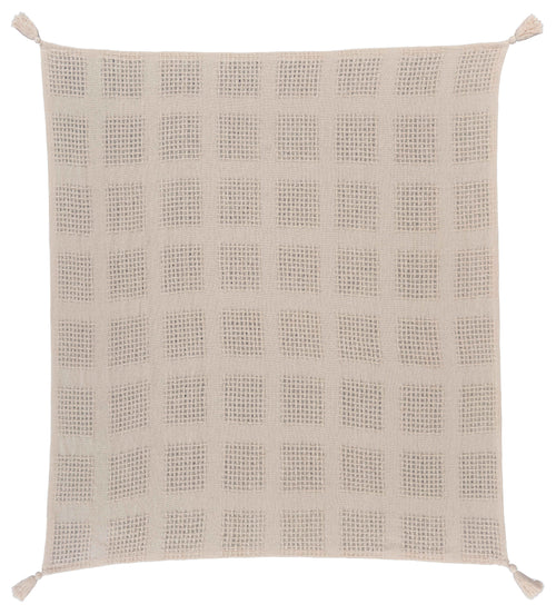 Cream Woven Cotton Solid Color Throw Blanket