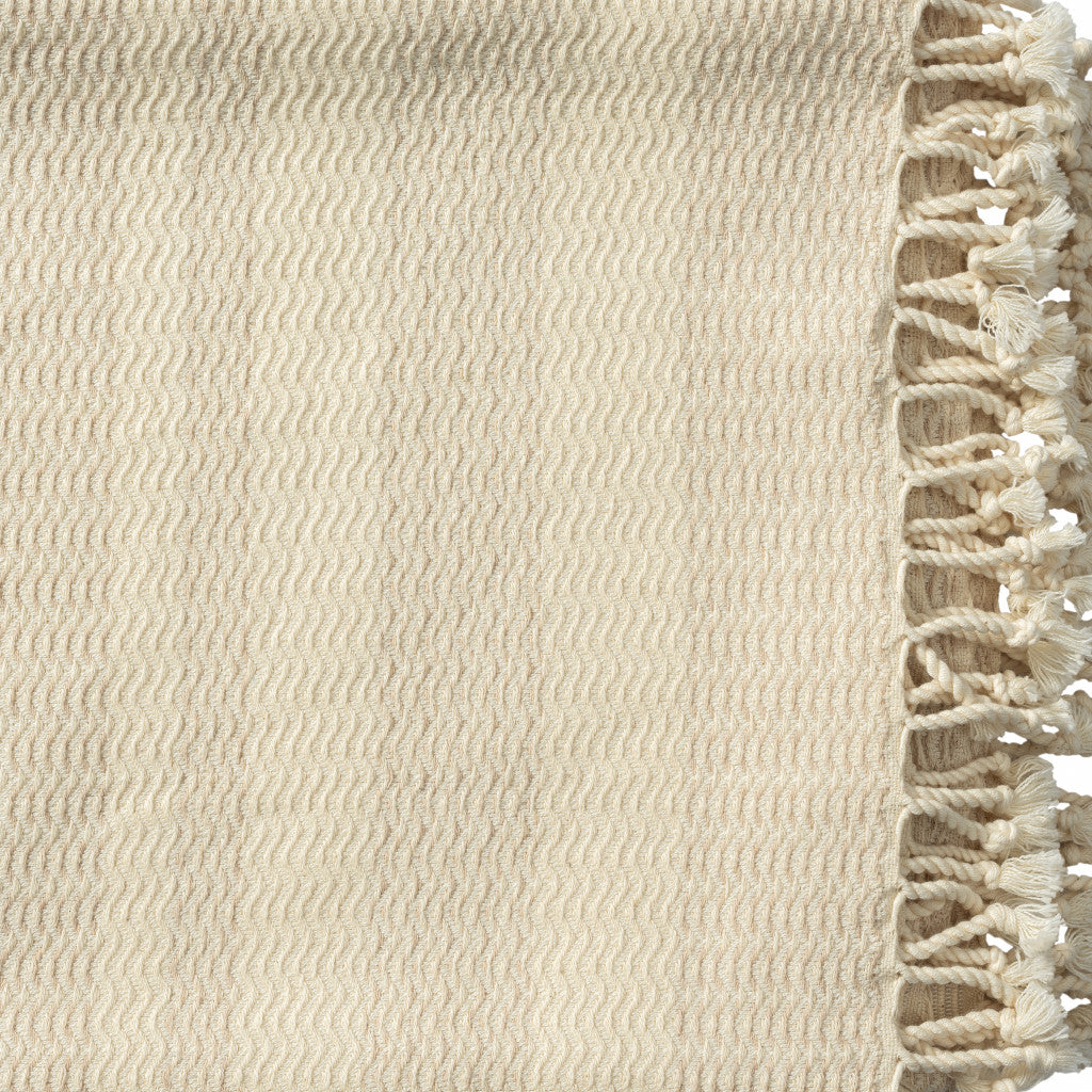 Beige Woven Cotton Striped Throw Blanket