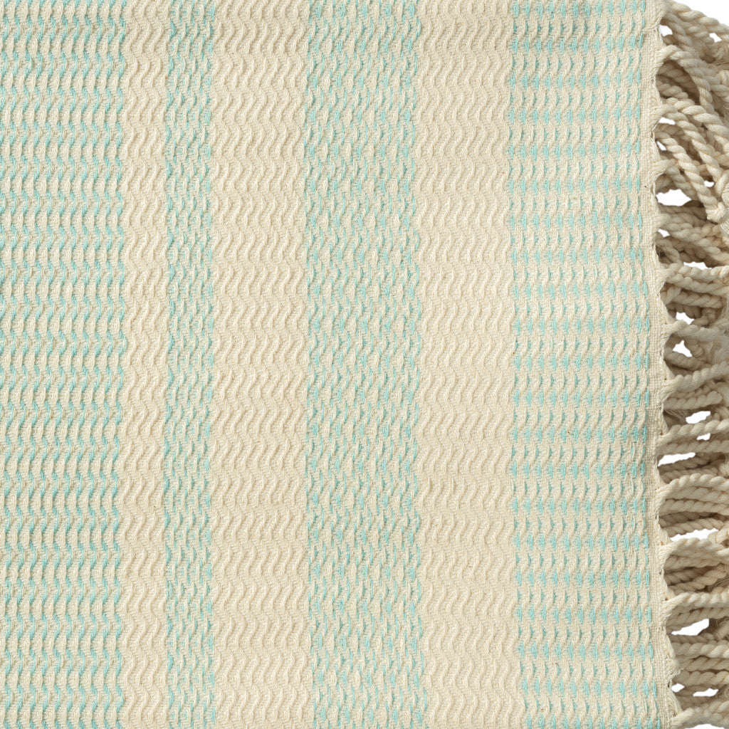 Turquoise Woven Cotton Striped Throw Blanket