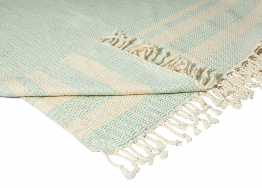 Turquoise Woven Cotton Striped Throw Blanket