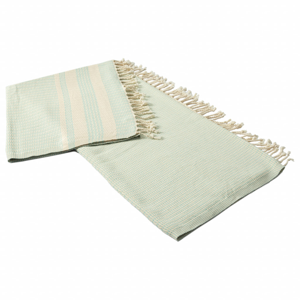 Turquoise Woven Cotton Striped Throw Blanket