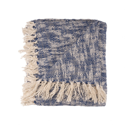 Blue and White Woven Cotton Solid Color Throw Blanket