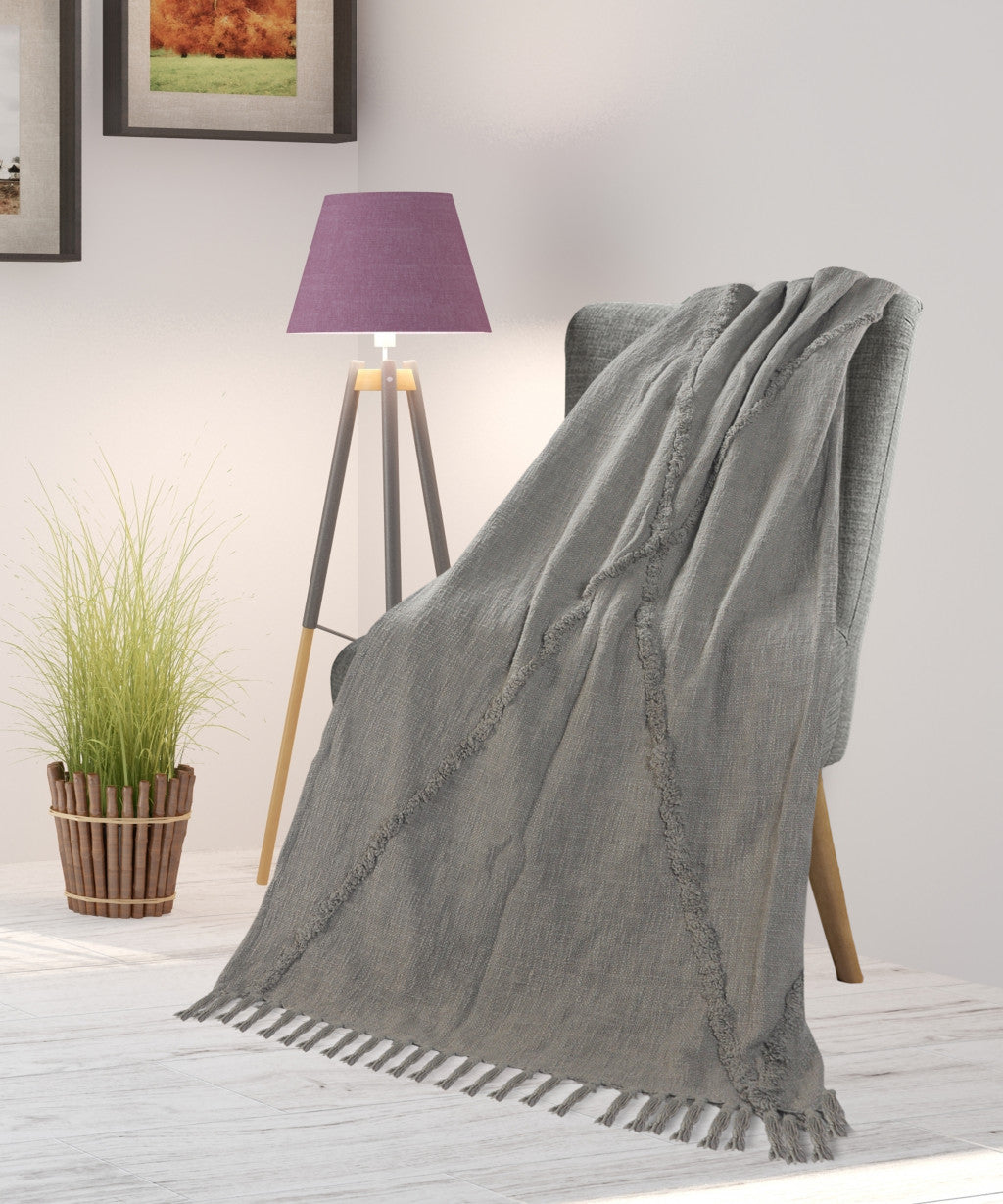 Gray Woven Cotton Solid Color Throw Blanket