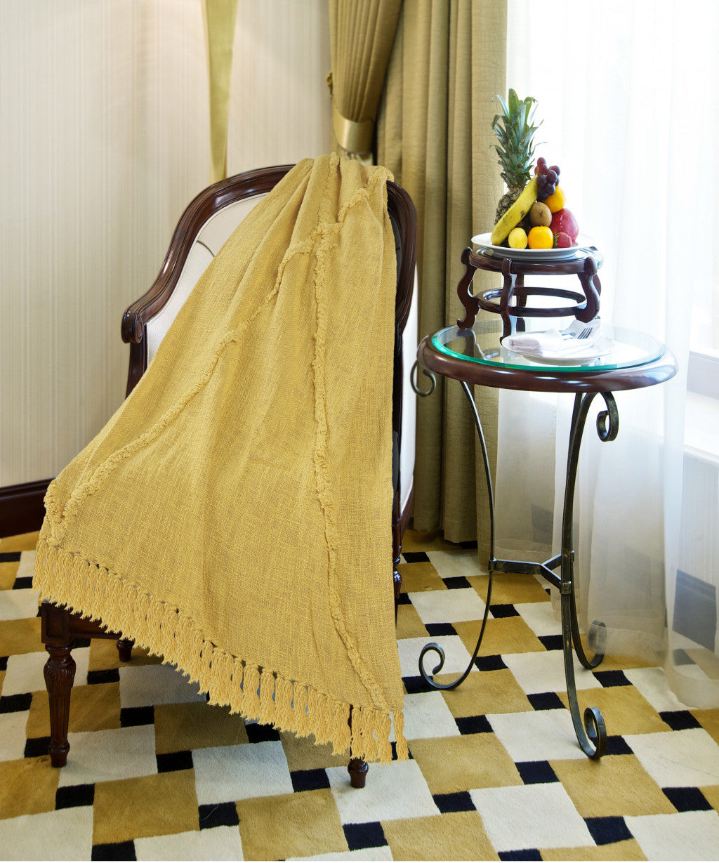 Yellow Woven Cotton Solid Color Throw Blanket