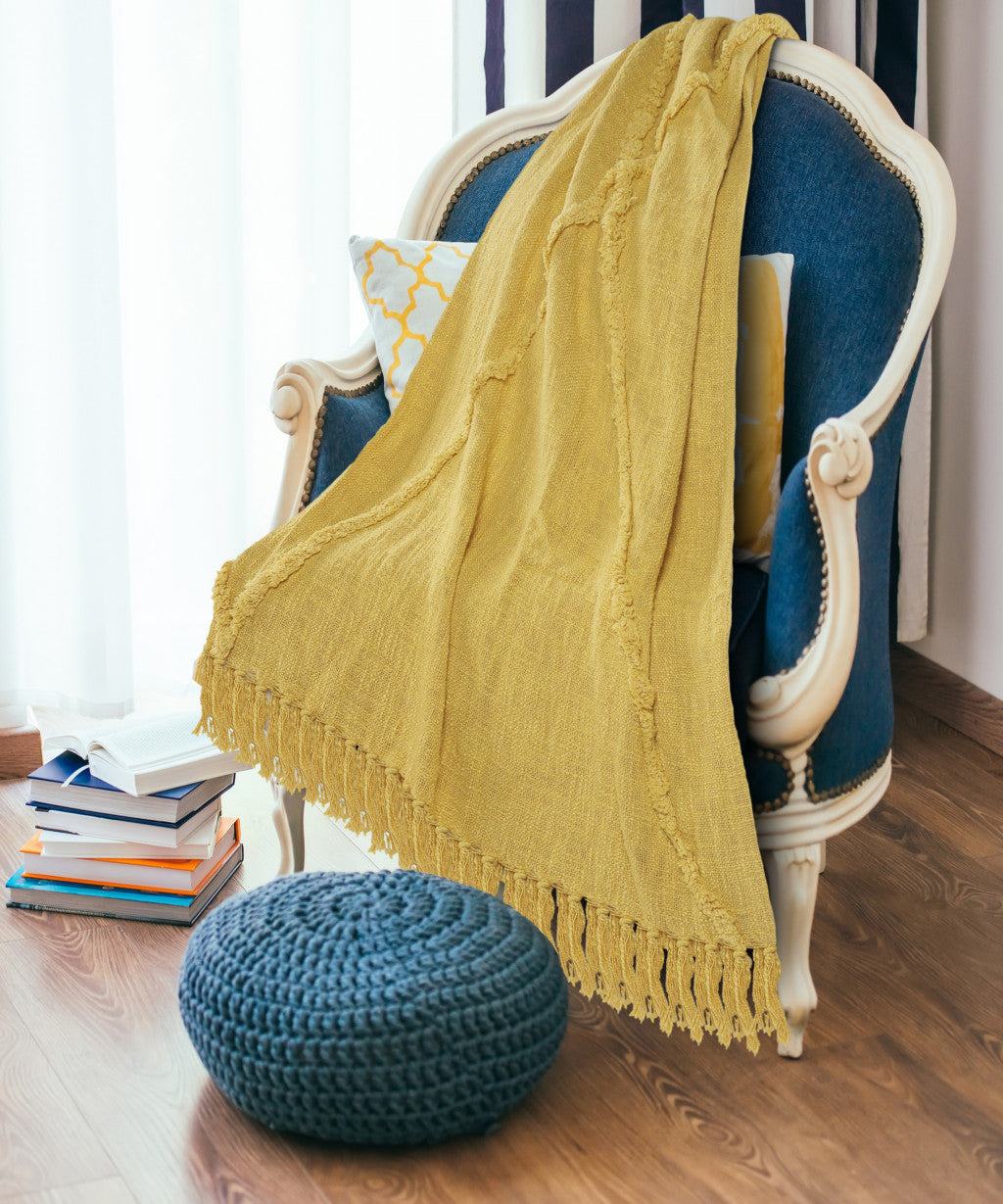 Yellow Woven Cotton Solid Color Throw Blanket