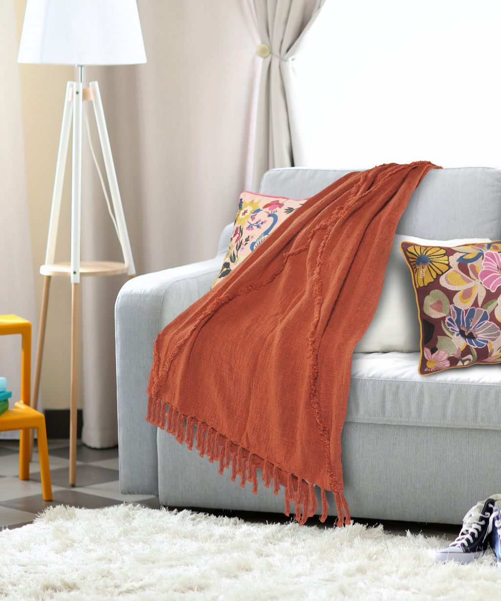 Orange Woven Cotton Solid Color Throw Blanket