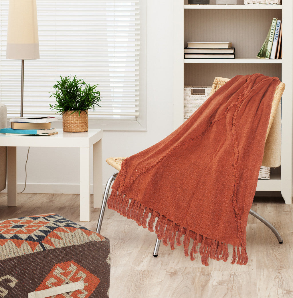 Orange Woven Cotton Solid Color Throw Blanket