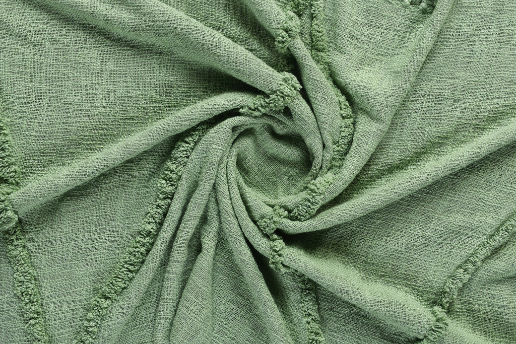 Green Woven Cotton Solid Color Throw Blanket