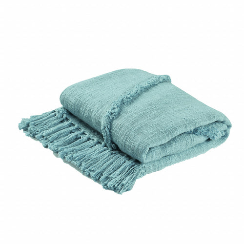 Blue Woven Cotton Solid Color Throw Blanket