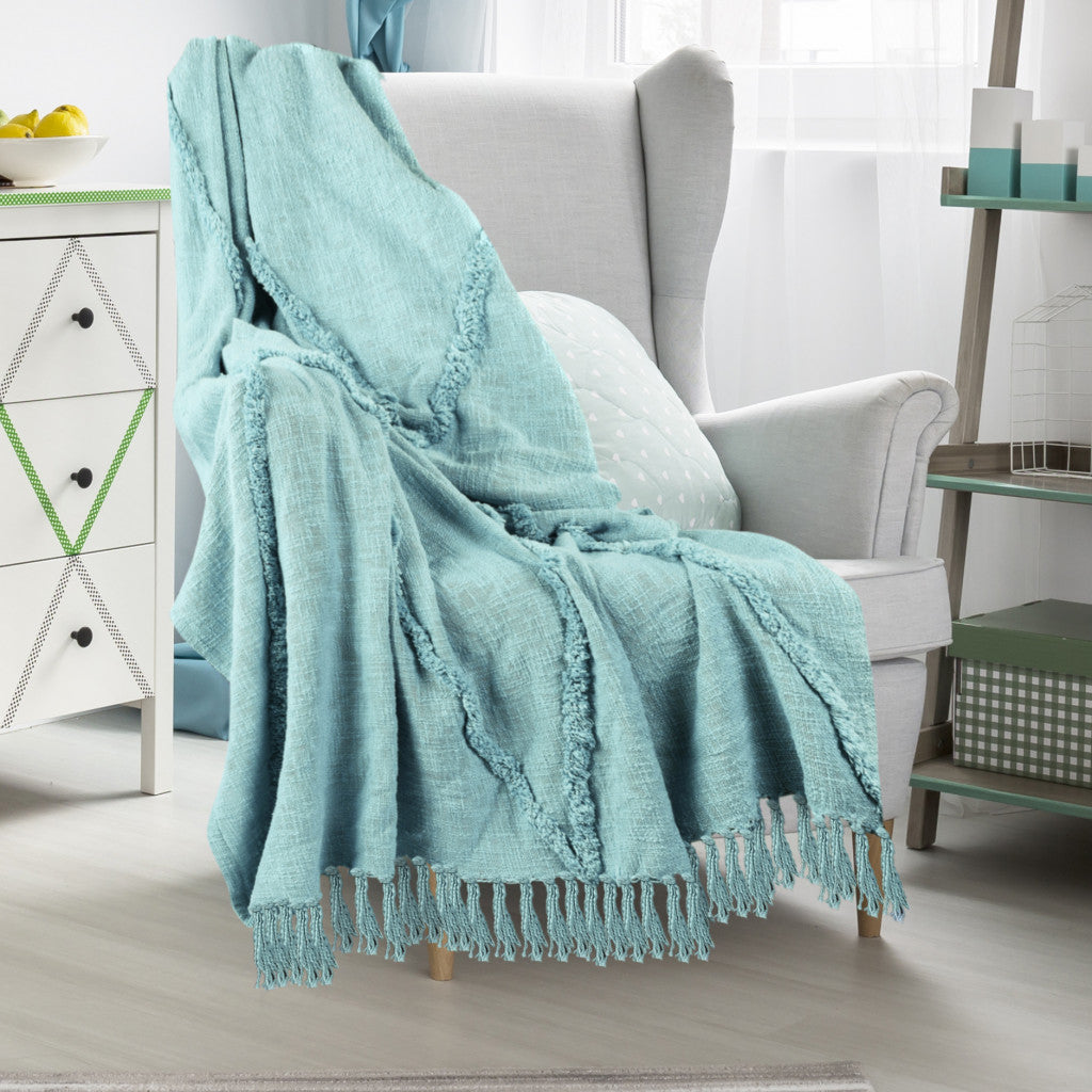 Blue Woven Cotton Solid Color Throw Blanket