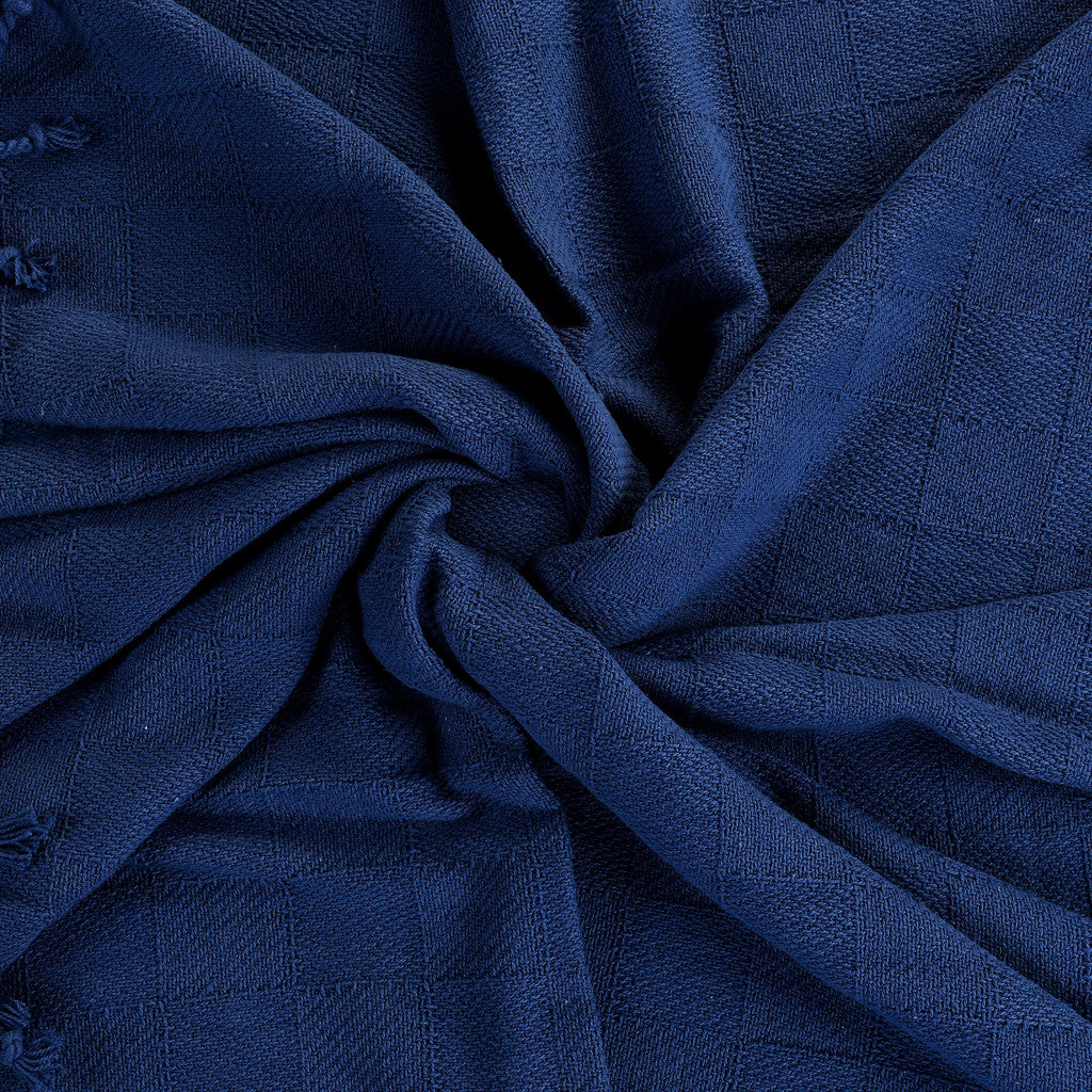 Blue Woven Cotton Solid Color Throw Blanket