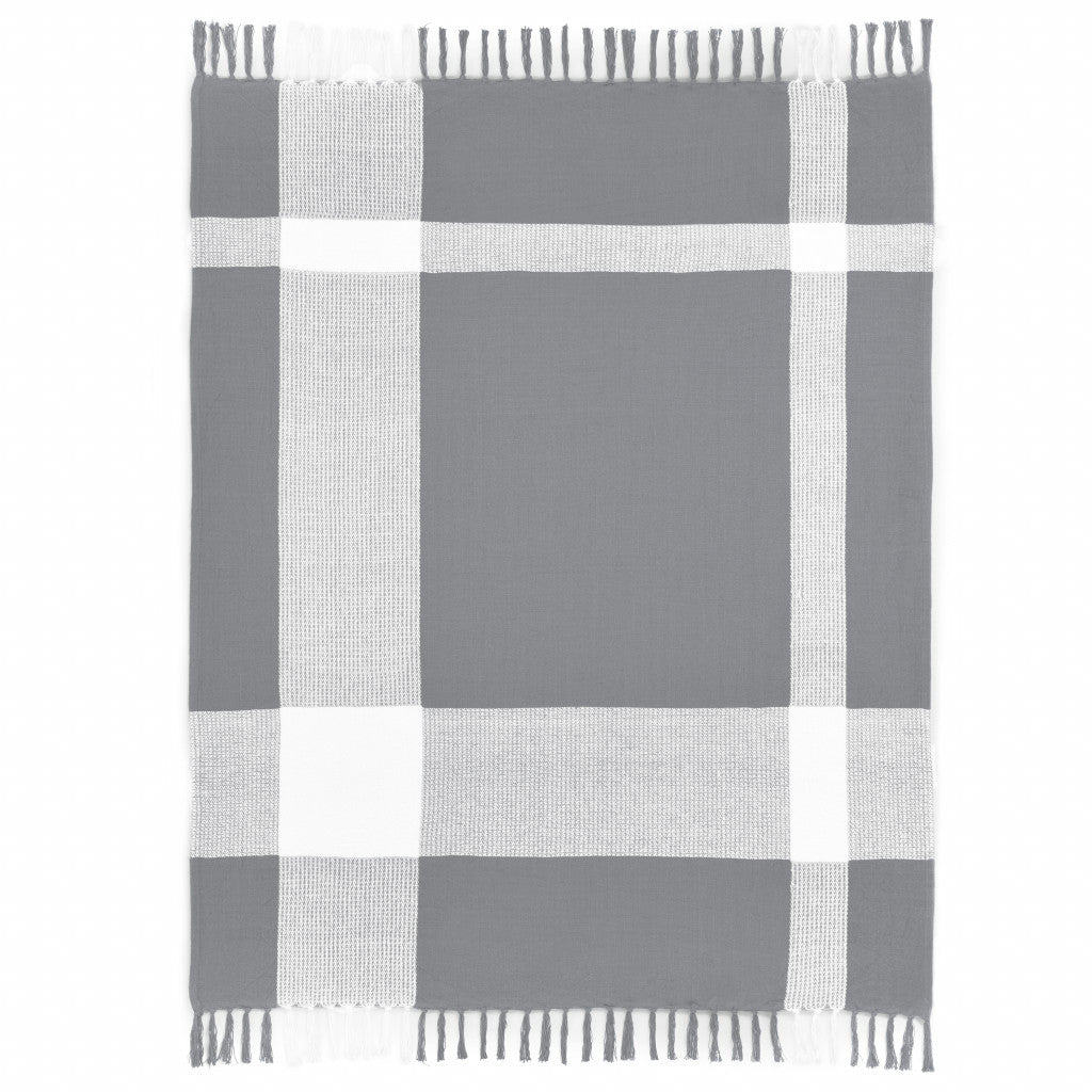 Gray Woven Cotton Checkered Throw Blanket