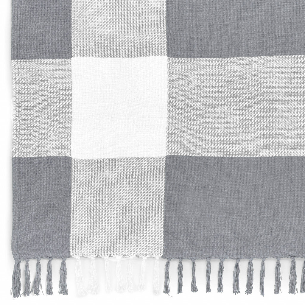 Gray Woven Cotton Checkered Throw Blanket