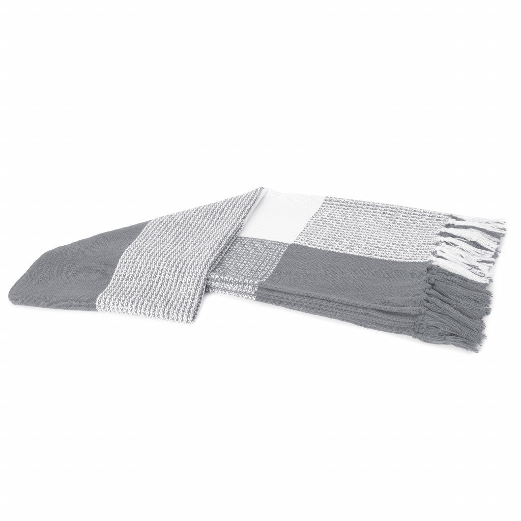 Gray Woven Cotton Checkered Throw Blanket