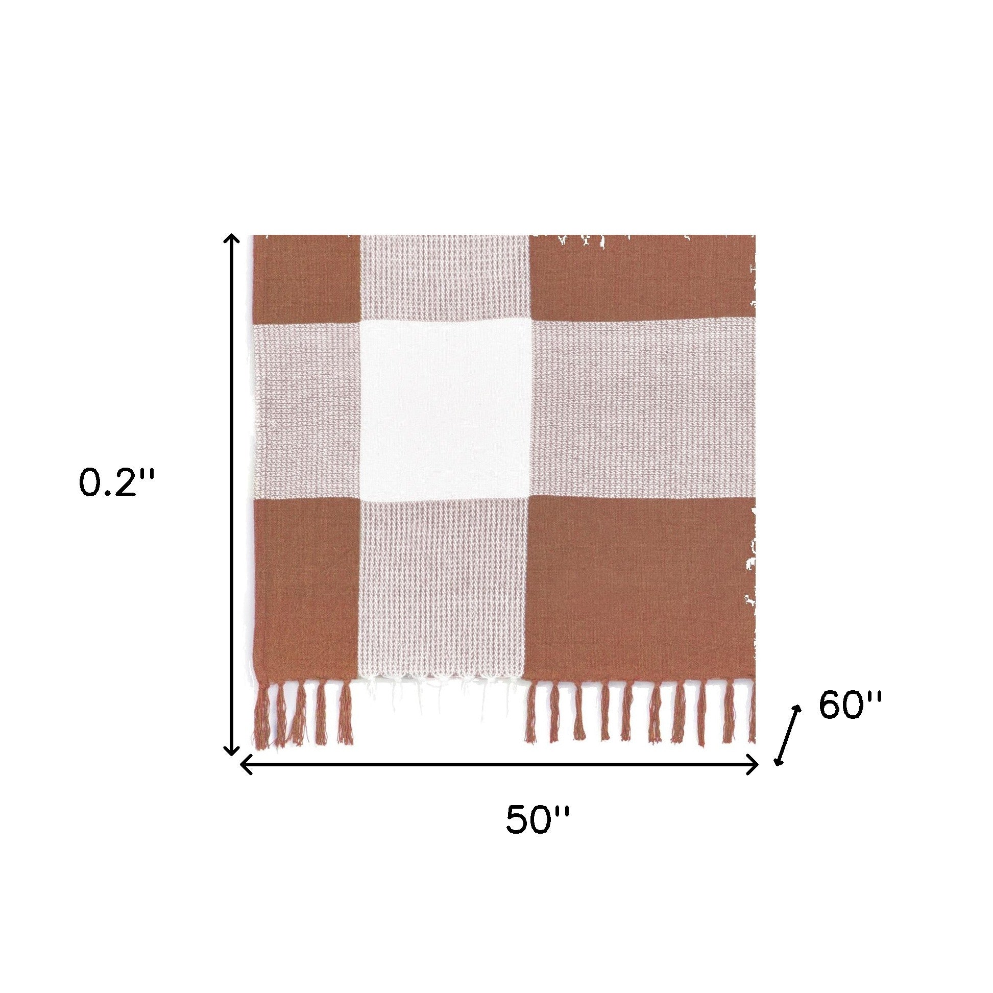 Brown and White Woven Cotton Checkered Throw Blanket