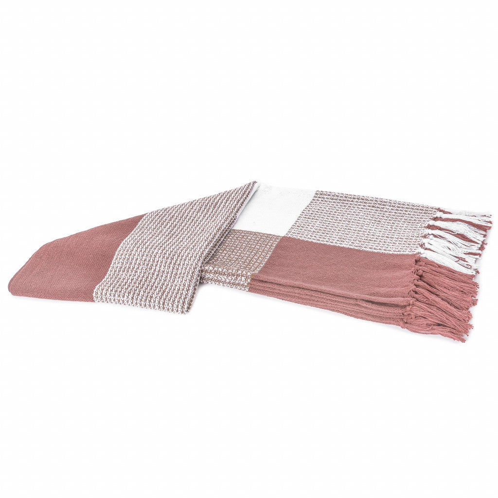 Pink Woven Cotton Checkered Throw Blanket