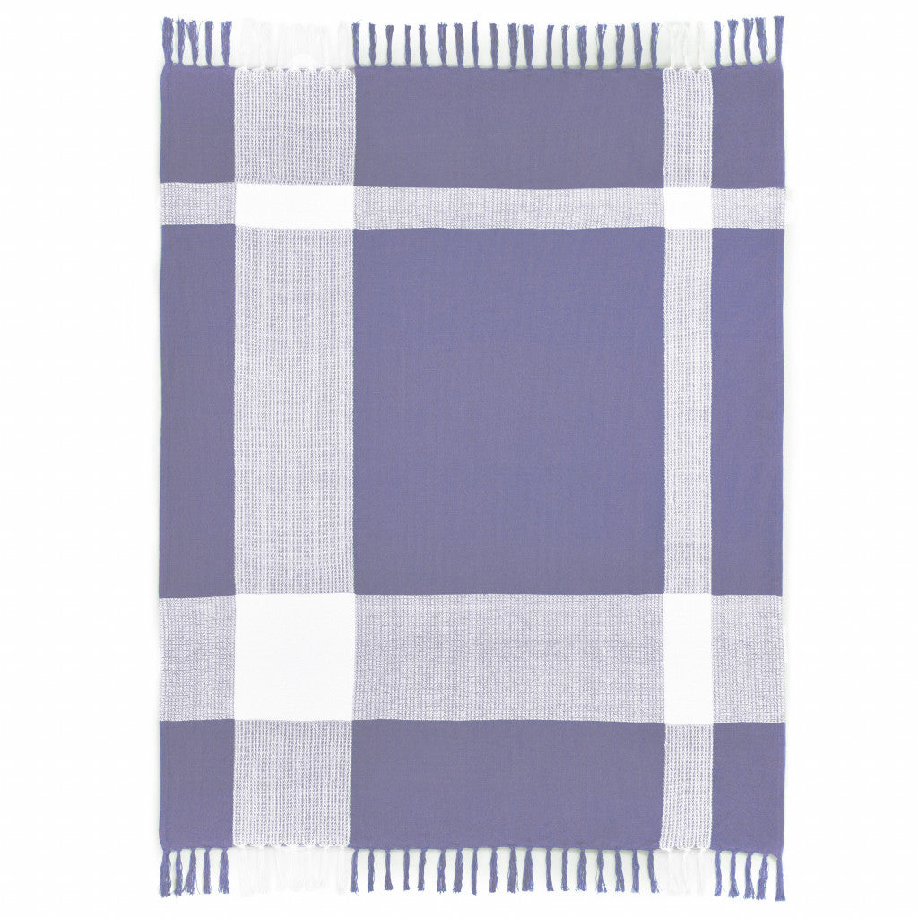 Purple Woven Cotton Checkered Throw Blanket