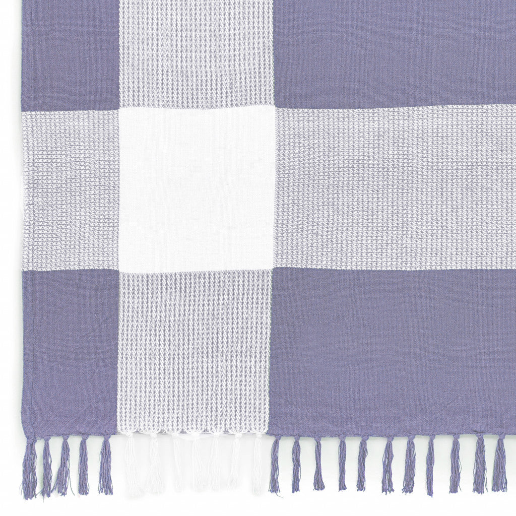 Purple Woven Cotton Checkered Throw Blanket