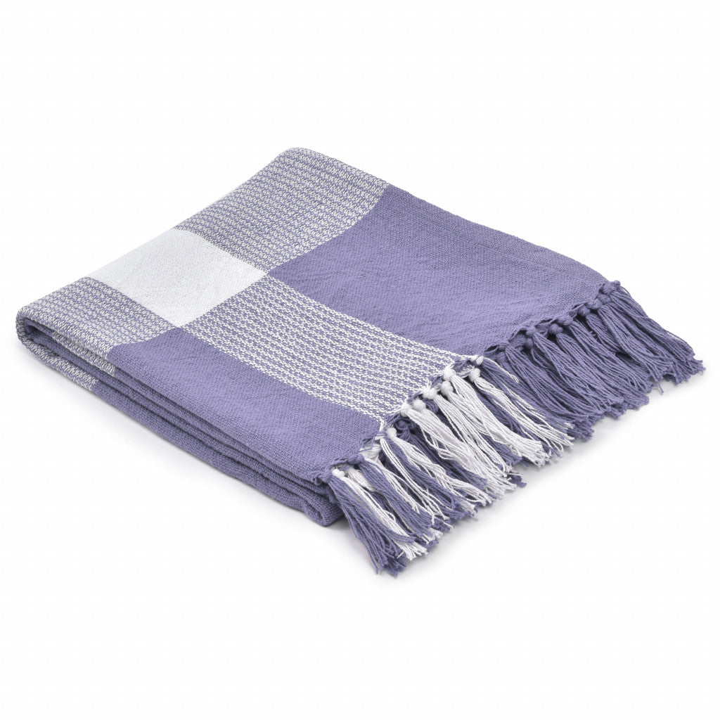 Purple Woven Cotton Checkered Throw Blanket