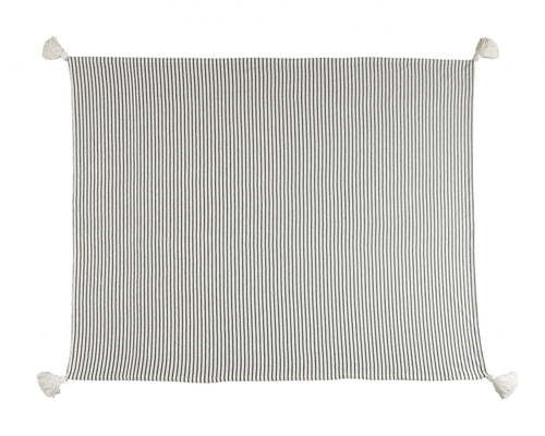 Black and White Woven Cotton Striped Throw Blanket