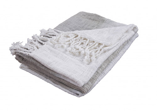 Gray and White Woven Cotton Ombre Throw Blanket