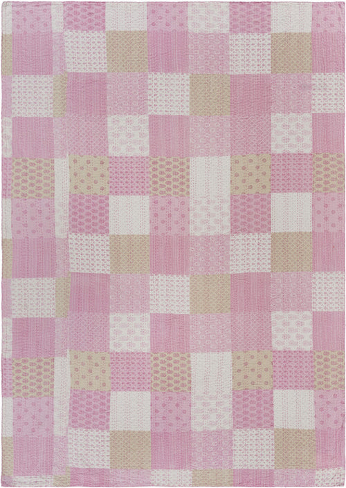 Pink Knitted Cotton Patchwork Throw Blanket