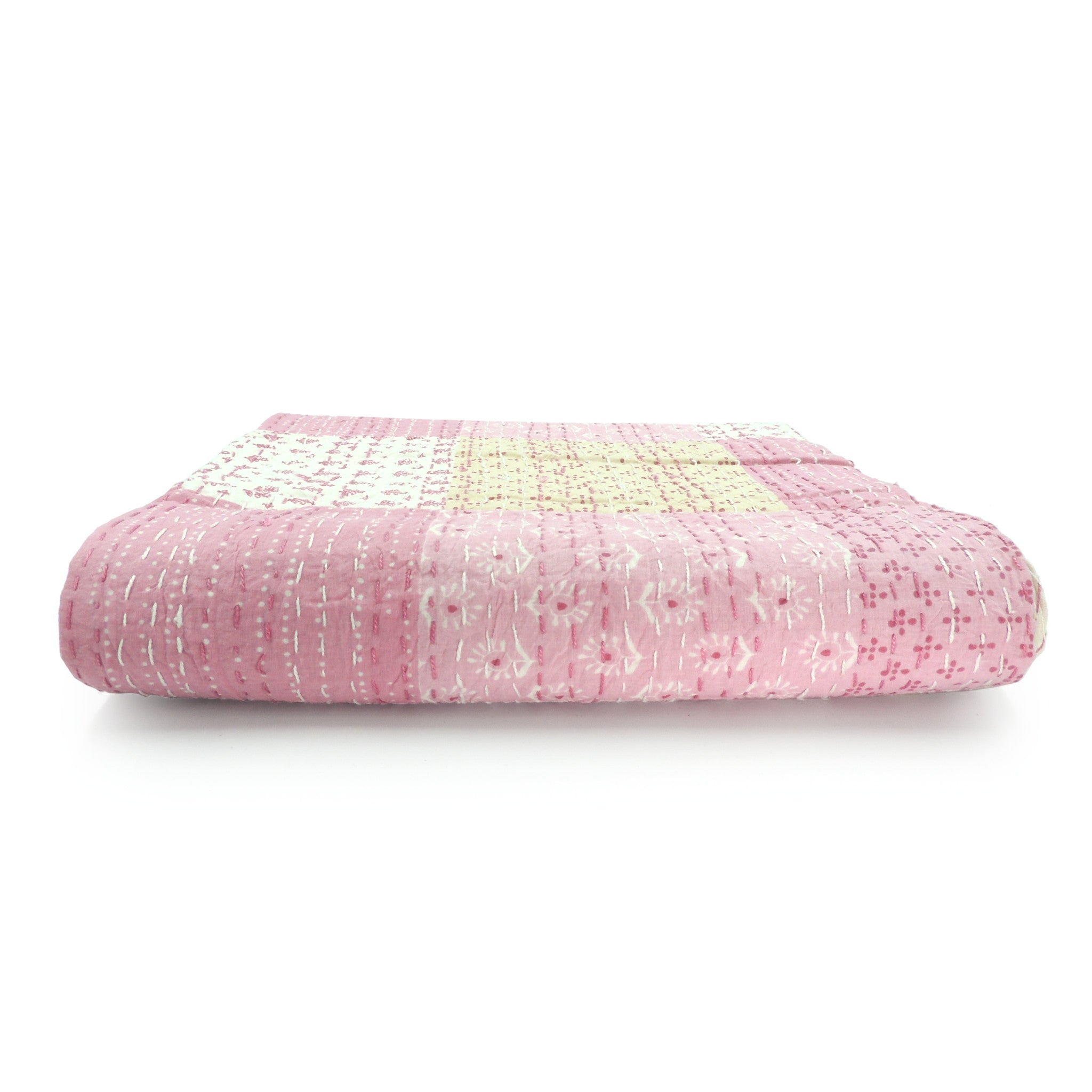 Pink Knitted Cotton Patchwork Throw Blanket