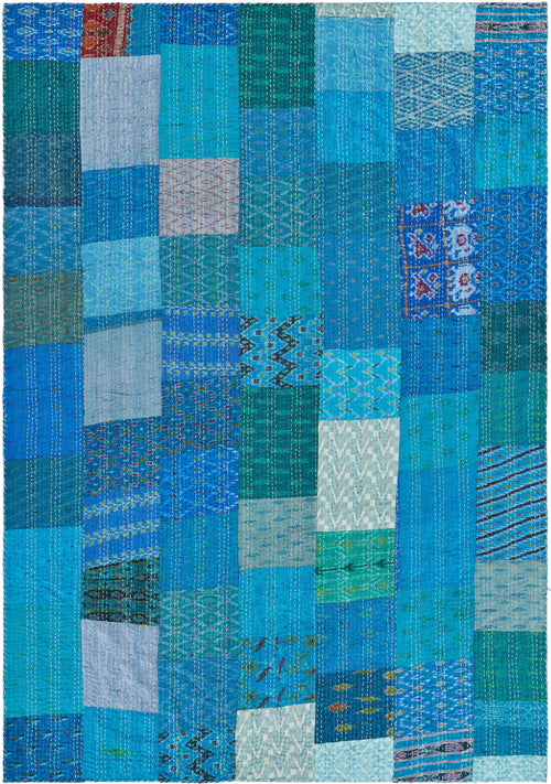 Blue Knitted Silk Patchwork Throw Blanket