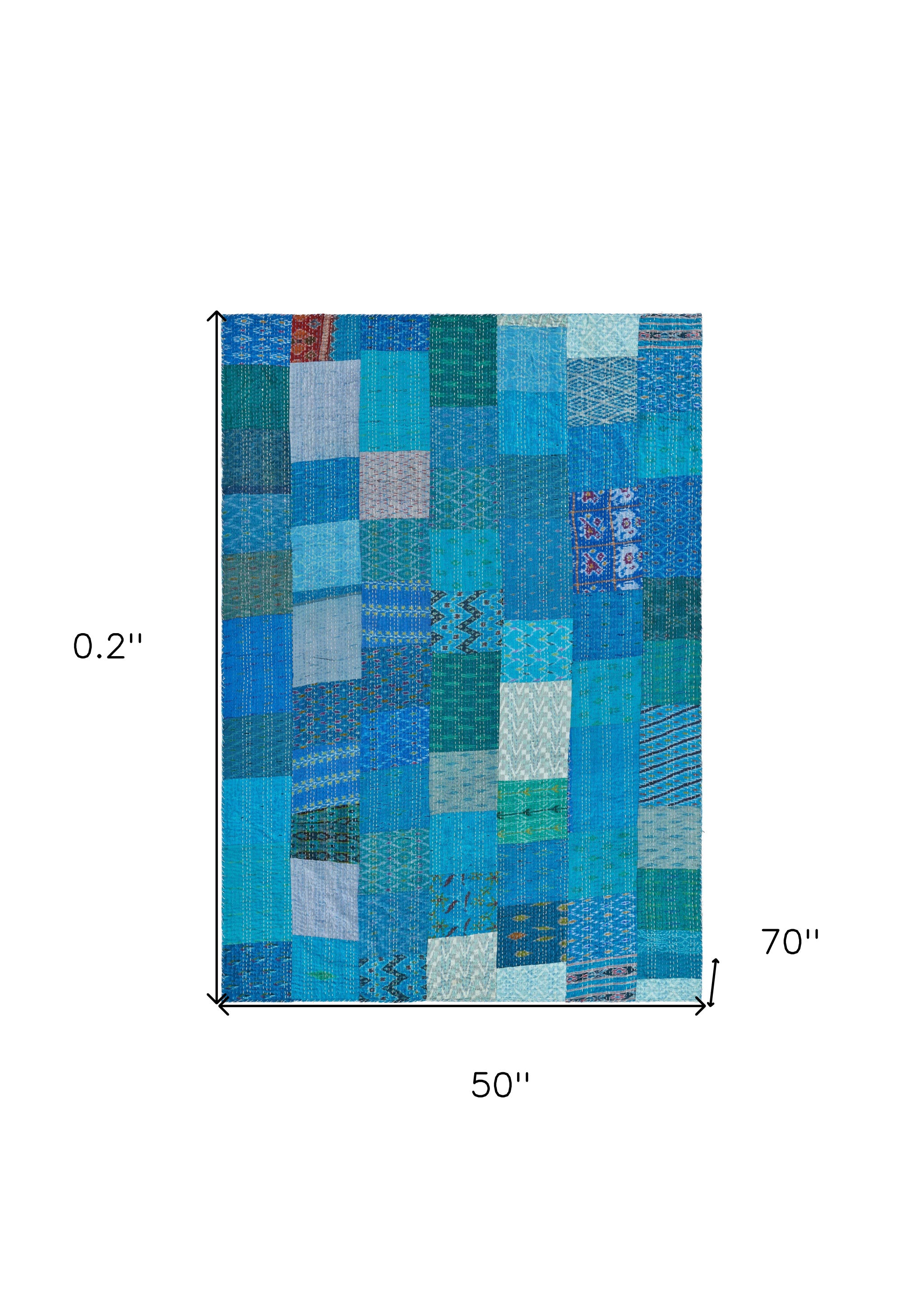 Blue Knitted Silk Patchwork Throw Blanket