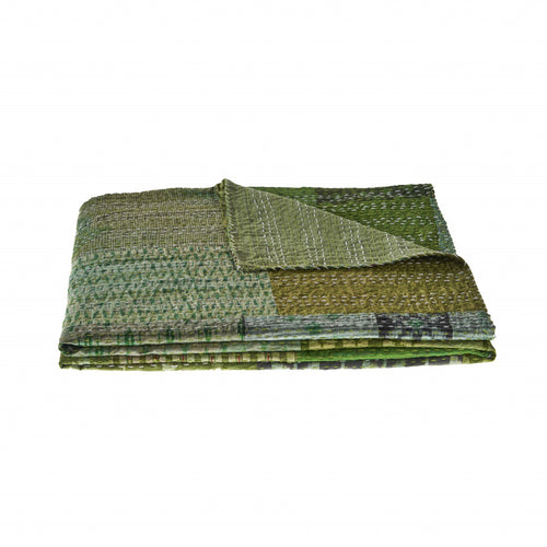 Green Knitted Silk Patchwork Throw Blanket