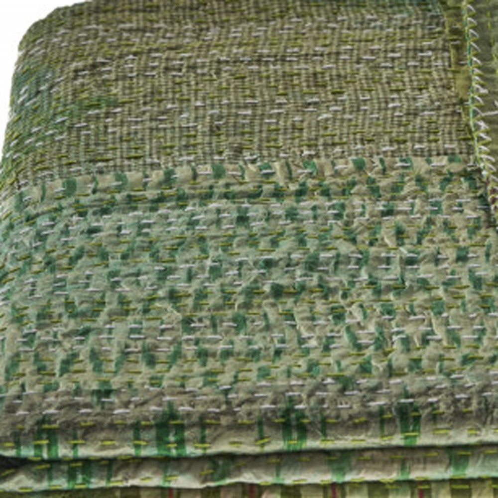 Green Knitted Silk Patchwork Throw Blanket