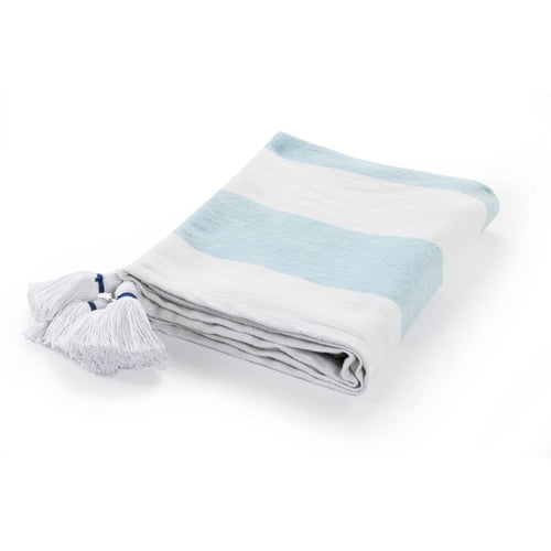 Blue and White Woven Cotton Striped Throw Blanket