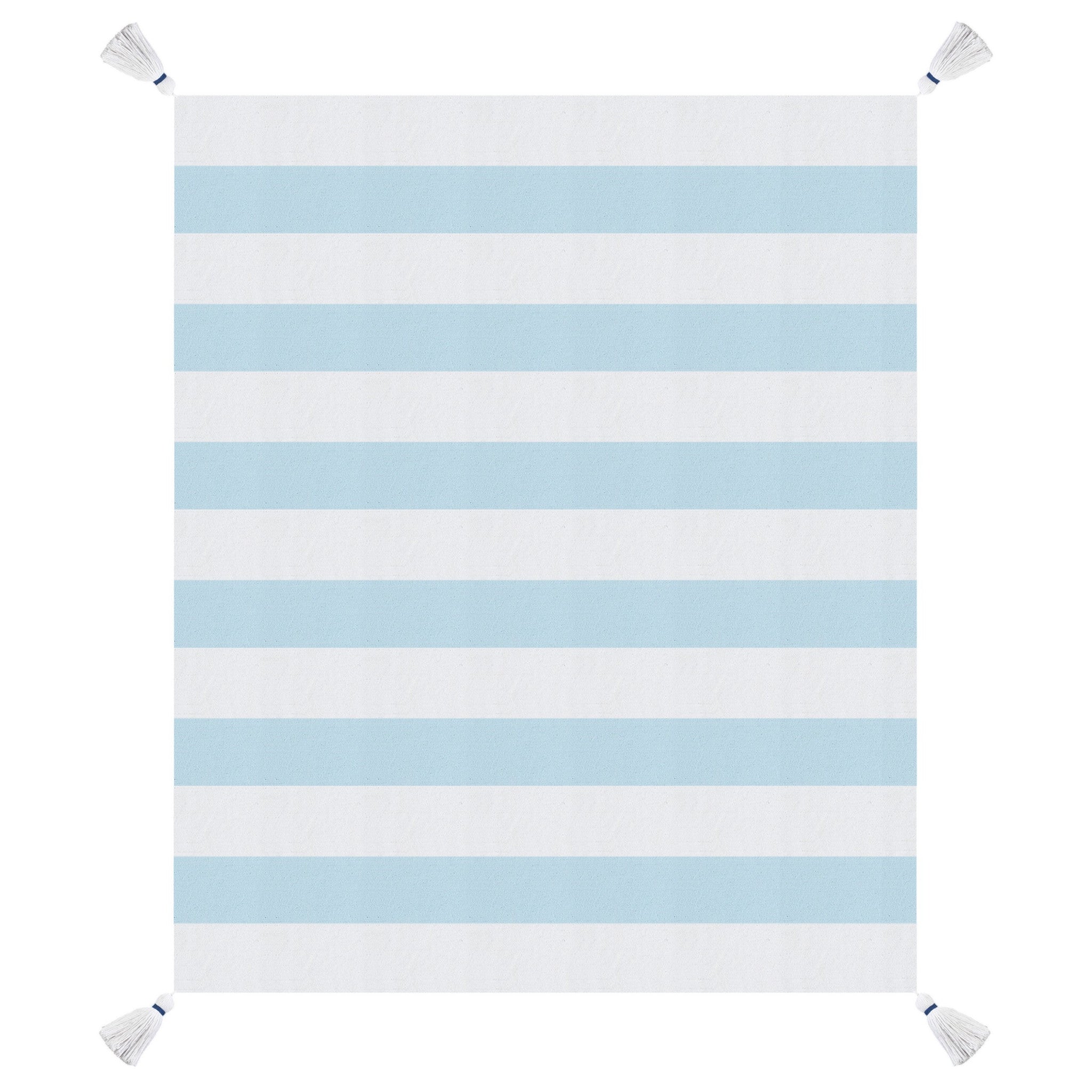 Blue and White Woven Cotton Striped Throw Blanket