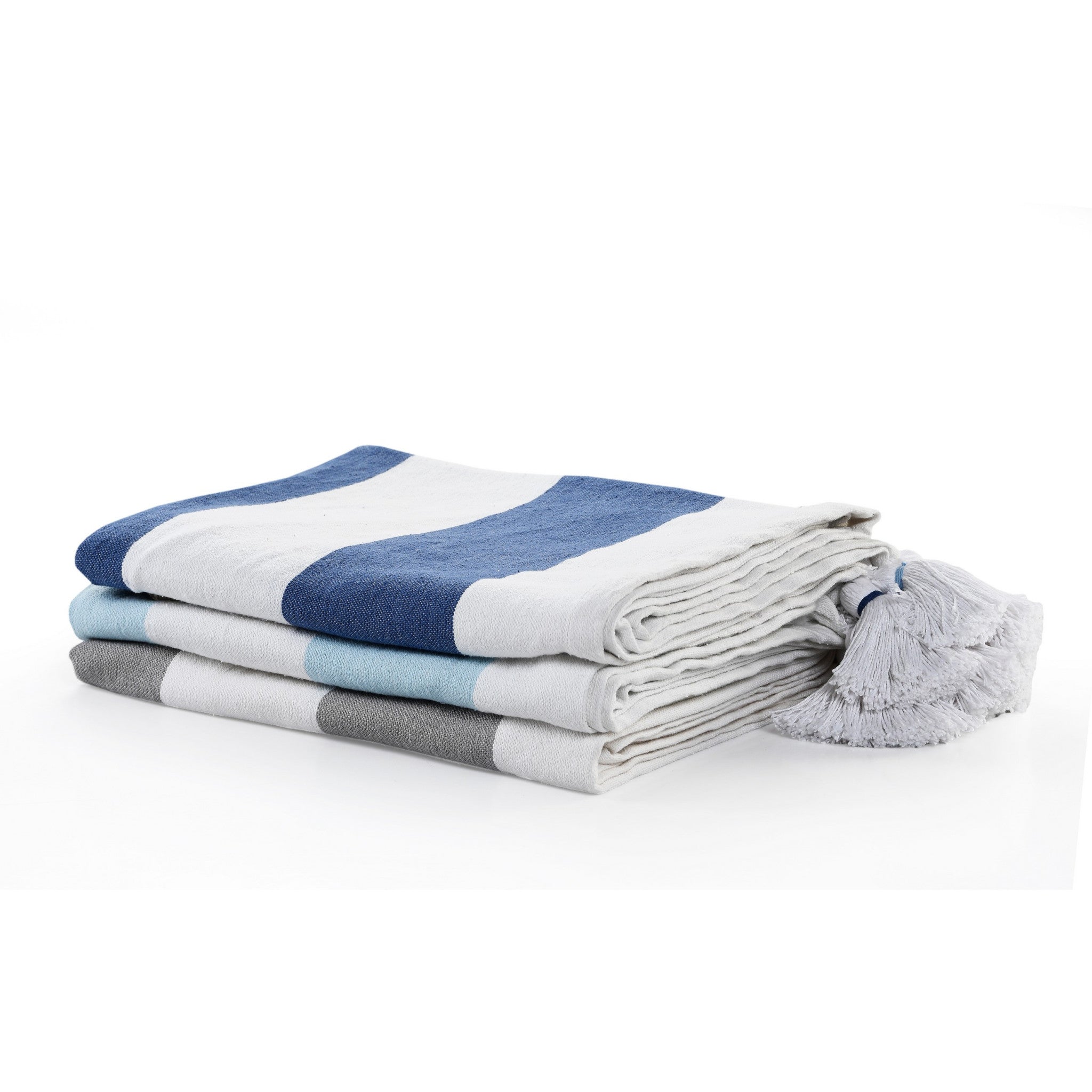 Blue and White Woven Cotton Striped Throw Blanket