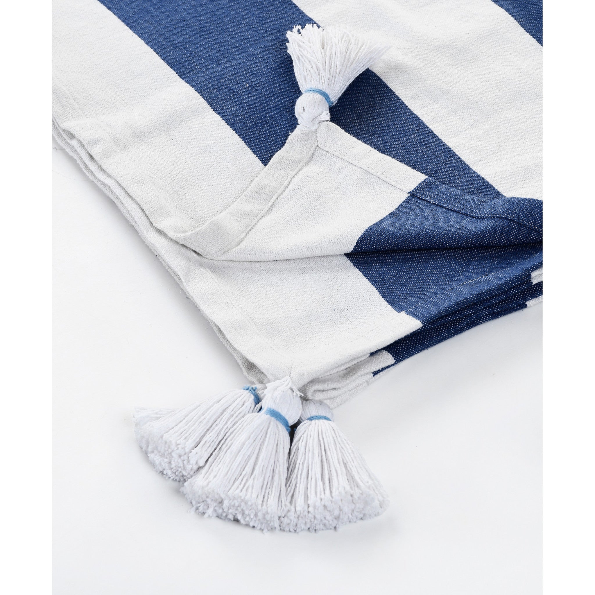 Blue and White Knitted Cotton Striped Throw Blanket