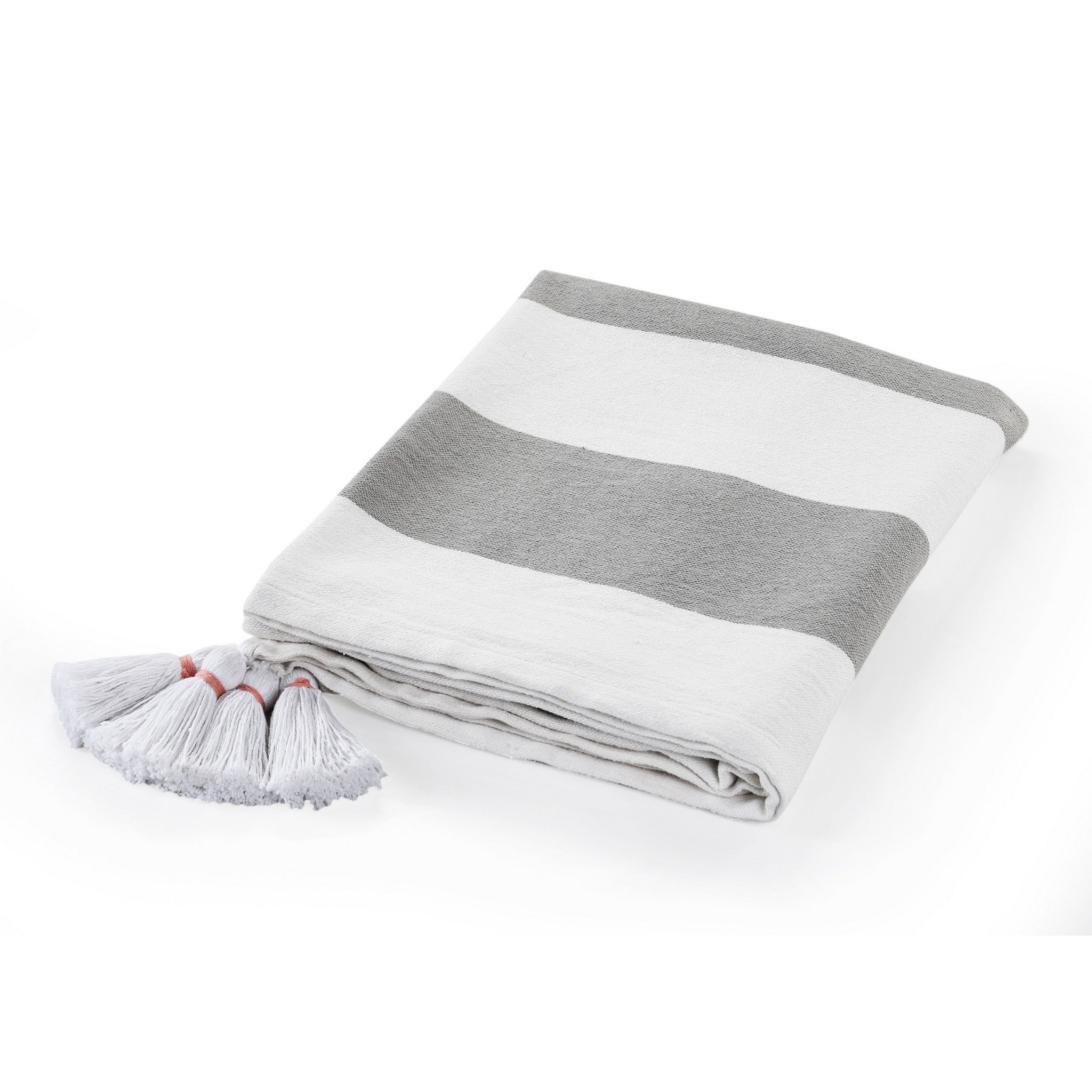 Gray and White Knitted Cotton Striped Throw Blanket