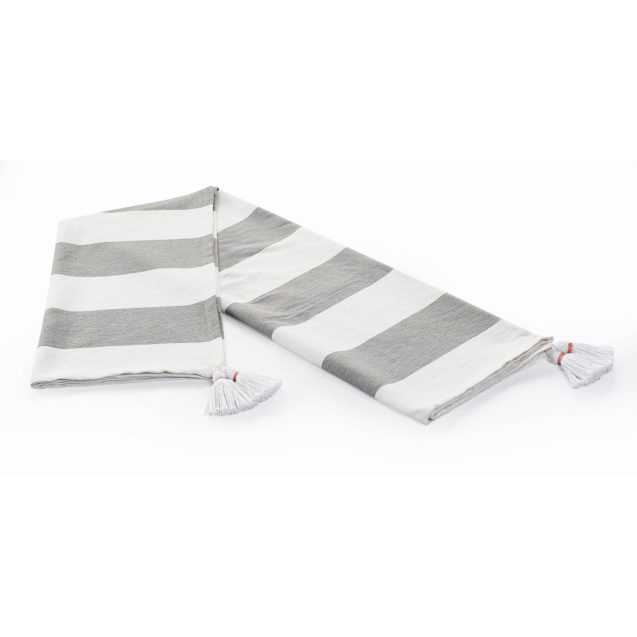 Gray and White Knitted Cotton Striped Throw Blanket