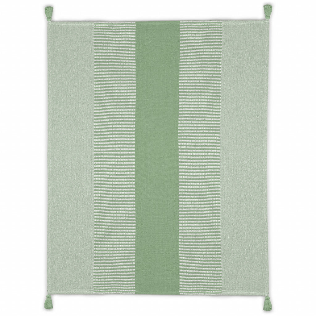 Green Woven Cotton Striped Throw Blanket